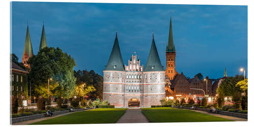 Acrylglasbild Holstentor in Lübeck bei Nacht