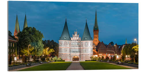 Tableau en plexi-alu Holsten Gate in Lübeck at night