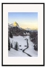 Gerahmter Kunstdruck Wintermorgen in Wamberg bei Garmisch-Partenkirchen