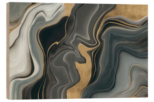 Wood print Marbled Elegance, Gold Grey