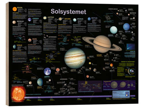 Hout print Het zonnestelsel (Deens)