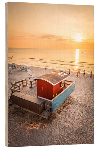 Wood print Sunset on the west beach in Kampen on Sylt