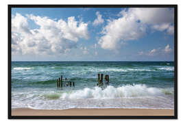 Gerahmter Kunstdruck Alte Buhnen am Strand von Rantum, Sylt