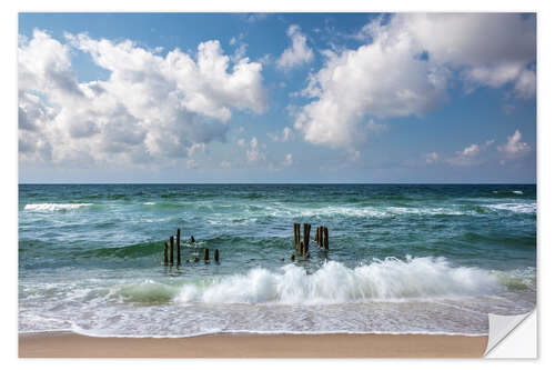 Selvklebende plakat Old groynes on the beach of Rantum, Sylt