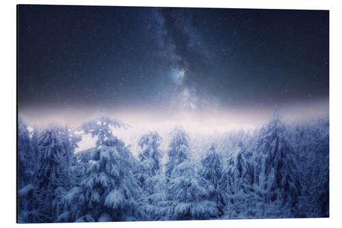 Aluminium print Winter landscape with the Milky Way