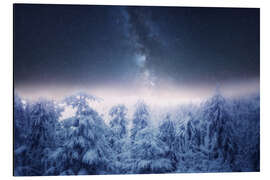 Aluminium print Winter landscape with the Milky Way