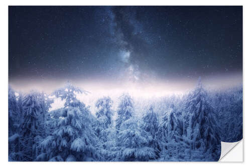 Sticker mural Winter landscape with the Milky Way