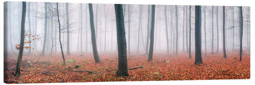 Canvas print Red autumn leaves in the forest