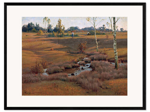 Ingelijste kunstdruk Moss landscape near Dachau with a couple of farmers
