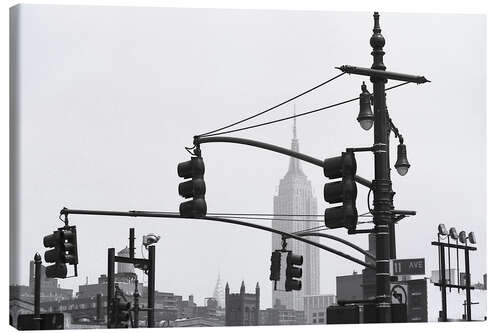 Lerretsbilde Traffic lights with Empire State and Crysler Building