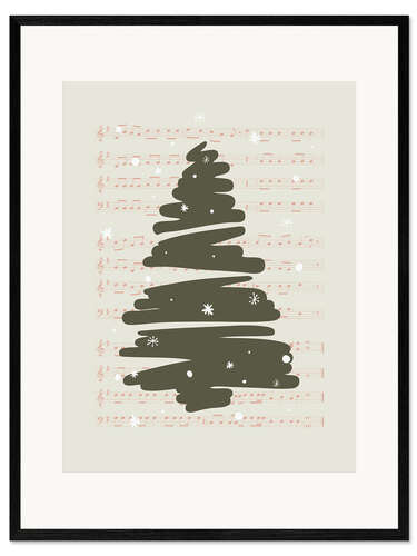 Ingelijste kunstdruk Christmas music tree