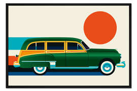 Gerahmter Kunstdruck American green vintage car with wood details
