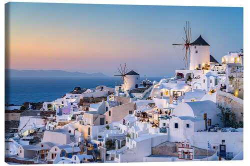 Leinwandbild Sonnenuntergang im Dorf Oia auf Santorini