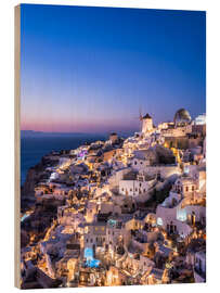 Holzbild Oia auf Santorini bei Nacht