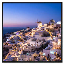 Gerahmter Kunstdruck Oia am Abend, Santorini, Griechenland