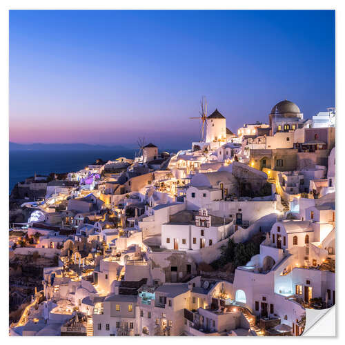 Självhäftande poster Oia in the evening, Santorini, Greece