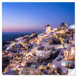 Selvklebende plakat Oia in the evening, Santorini, Greece