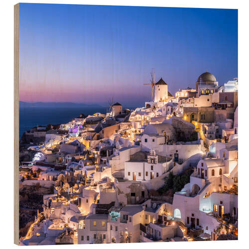 Wood print Oia in the evening, Santorini, Greece