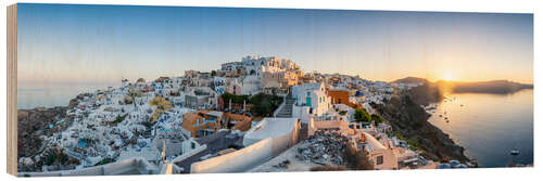 Holzbild Oia Sonnenaufgang auf Santorini, Griechenland