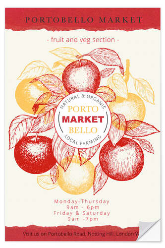 Selvklebende plakat Portobello Market London - Organic Apples