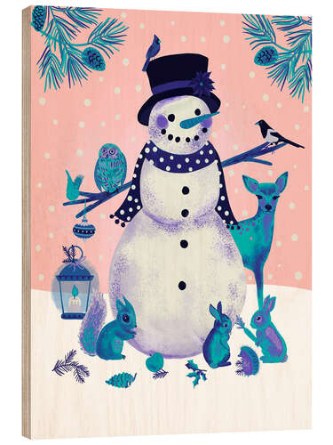 Wood print Snowman and Friends