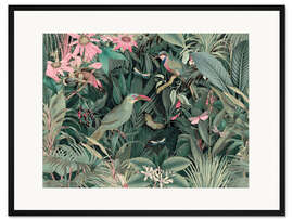 Gerahmter Kunstdruck Tropische Mitternachts-Dschungelvögel