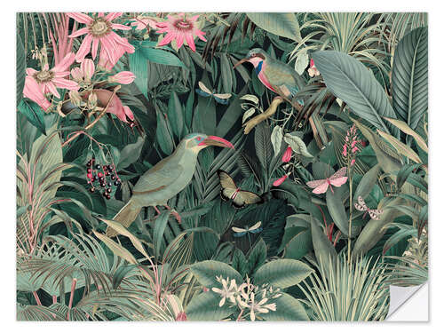 Vinilo para la pared Tropical Midnight Jungle Birds