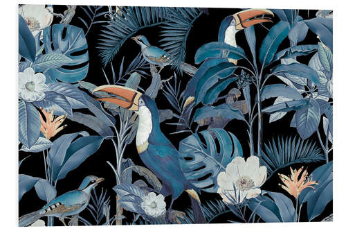 Tableau en PVC Tropical Midnight Jungle Toucans