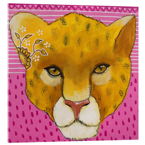 Acrylglasbild Leopard auf rosa