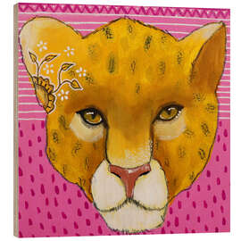 Holzbild Leopard auf rosa