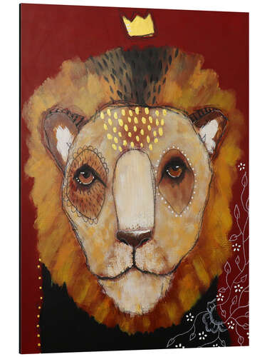 Aluminium print Warm caress of a lion