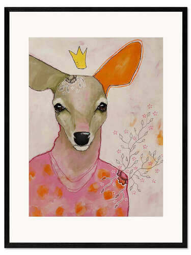 Kunsttryk i ramme Deer in a pink sweater