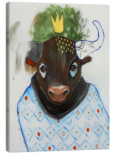 Canvas-taulu Pretty bull with a blue sweater