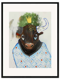 Gerahmter Kunstdruck Hübscher Stier mit blauem Pullover