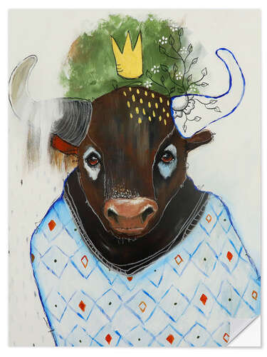 Adesivo murale Pretty bull with a blue sweater