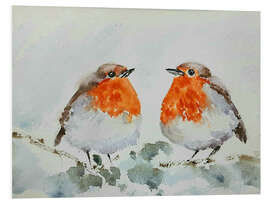 Foam board print Two fluffy Robins