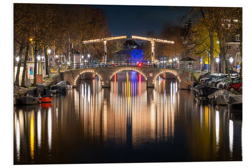 Foam board print Bridge with lights reflected on water