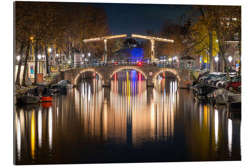 Gallery print Bridge with lights reflected on water