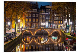 Stampa su alluminio Illuminated bridge at night in Amsterdam, the Netherlands