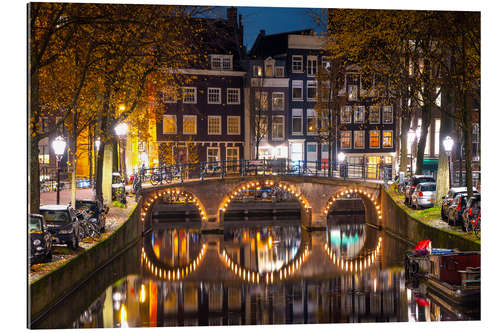 Gallery print Illuminated bridge at night in Amsterdam, the Netherlands