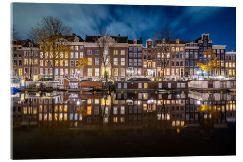 Acrylic print Beautiful reflections on the canals in Amsterdam at night