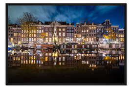 Gerahmter Kunstdruck Reflexionen über die Grachten in Amsterdam bei Nacht