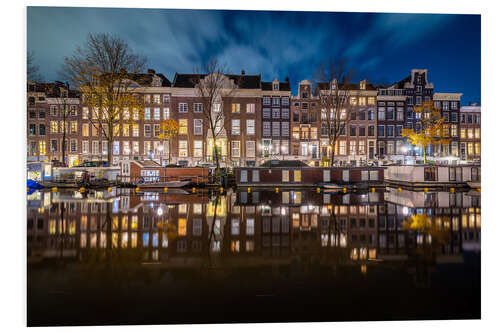 Tableau en PVC Beautiful reflections on the canals in Amsterdam at night