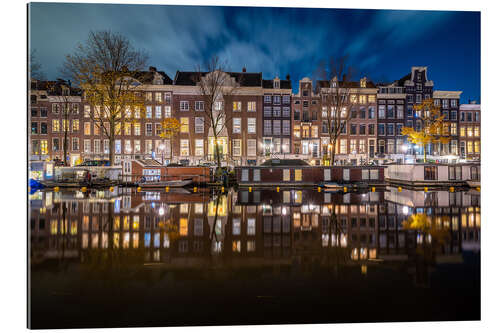 Tableau en plexi-alu Beautiful reflections on the canals in Amsterdam at night