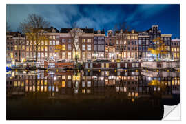 Sticker mural Beautiful reflections on the canals in Amsterdam at night