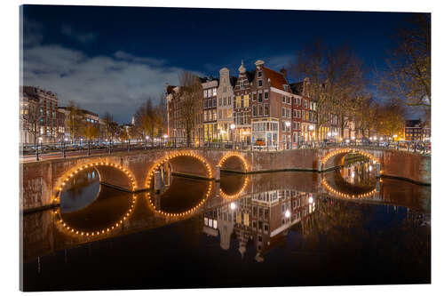 Acrylic print Bridge in Amsterdam at night