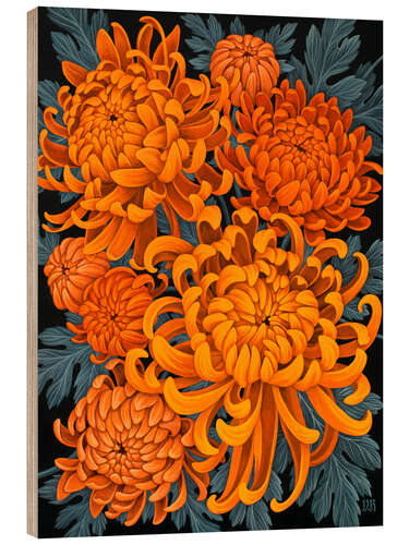 Wood print Chrysanthemums