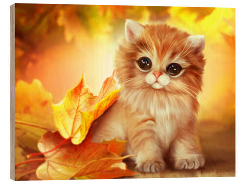 Wood print Autumn kitty