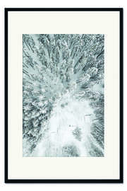 Gerahmter Kunstdruck Haus im Schnee und Winterwald