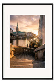 Gerahmter Kunstdruck Jungfernstieg bei Sonnenuntergang